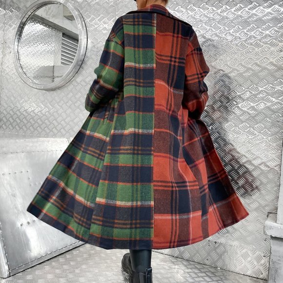 TRENDY GIRL Plaid Print Button Front Overcoat / Ja - Picture 2 of 9